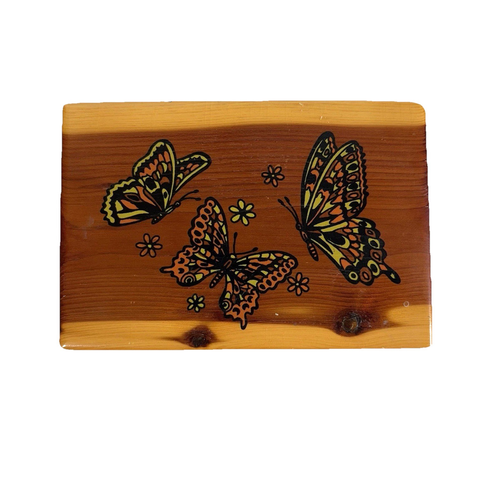 Vintage Butterfly Wooden Box Souvenir Minnesota New London Retro 1970s